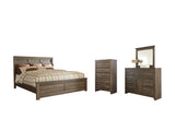 Juararo Queen Panel Bed with Mirrored Dresser and Chest in Dark Brown from Ashley - Luna Furniture