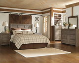 Juararo Queen Panel Headboard Bed with Mirrored Dresser, Chest and 2 Nightstands in Dark Brown from Ashley - Luna Furniture