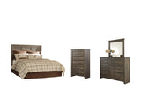 Juararo Queen Panel Headboard Bed with Mirrored Dresser and Chest in Dark Brown from Ashley - Luna Furniture