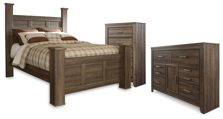 Juararo Queen Poster Bed, Dresser and Chest from Ashley - Luna Furniture