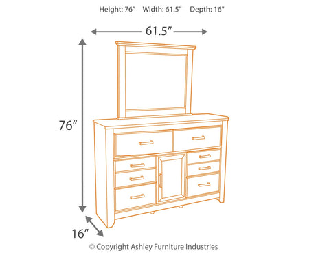 Juararo Queen Poster Headboard with Mirrored Dresser and Nightstand in Dark Brown from Ashley Furniture - Luna Furniture