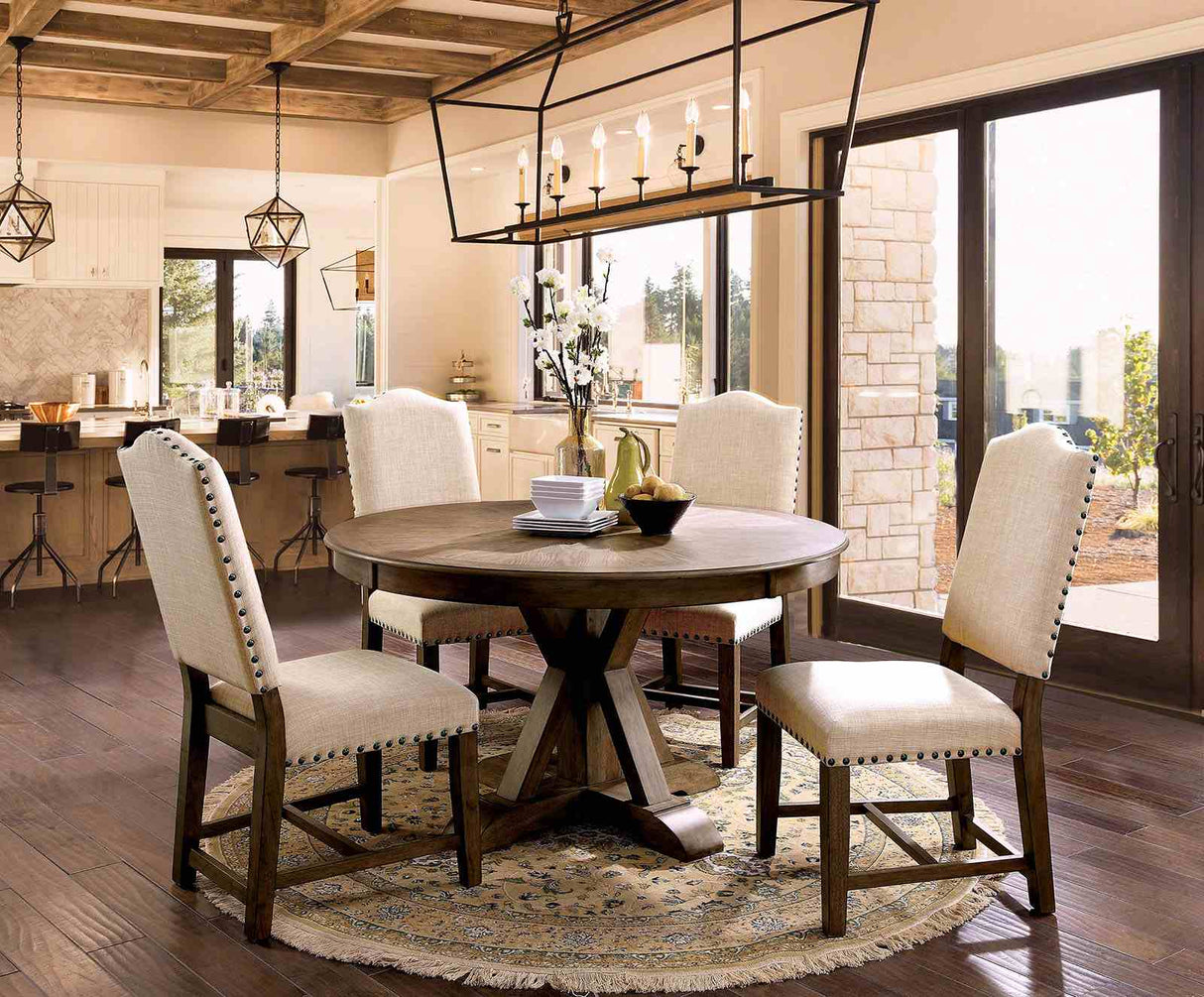Julia Light Oak/Beige 5-Piece Dining Room Set from Furniture of America - Luna Furniture