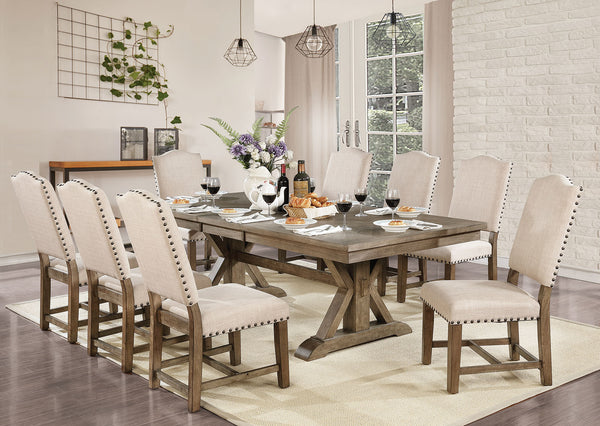 Julia Light Oak/Beige 9-Piece Dining Room Set