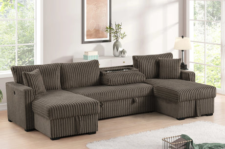 July Mocha Double Storage Chaise Sectional with Pull Out Bed from Happy Homes - Luna Furniture