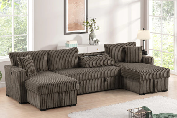 July Mocha Double Storage Chaise Sectional with Pull Out Bed
