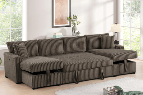 July Mocha Double Storage Chaise Sectional with Pull Out Bed from Happy Homes - Luna Furniture