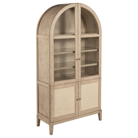 Kailani Beige Oak 4-Door Cane Dining Vitrine Display Cabinet from Coaster - Luna Furniture