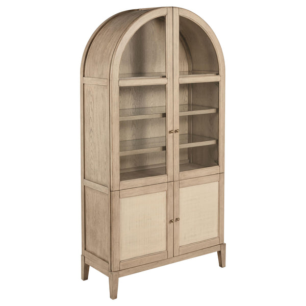 Kailani Beige Oak 4-Door Cane Dining Vitrine Display Cabinet