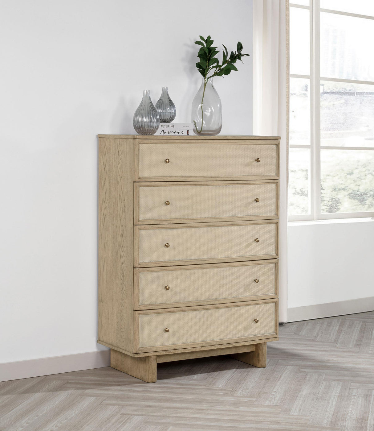 Kailani Beige Oak 5-Drawer Chest from Coaster - Luna Furniture
