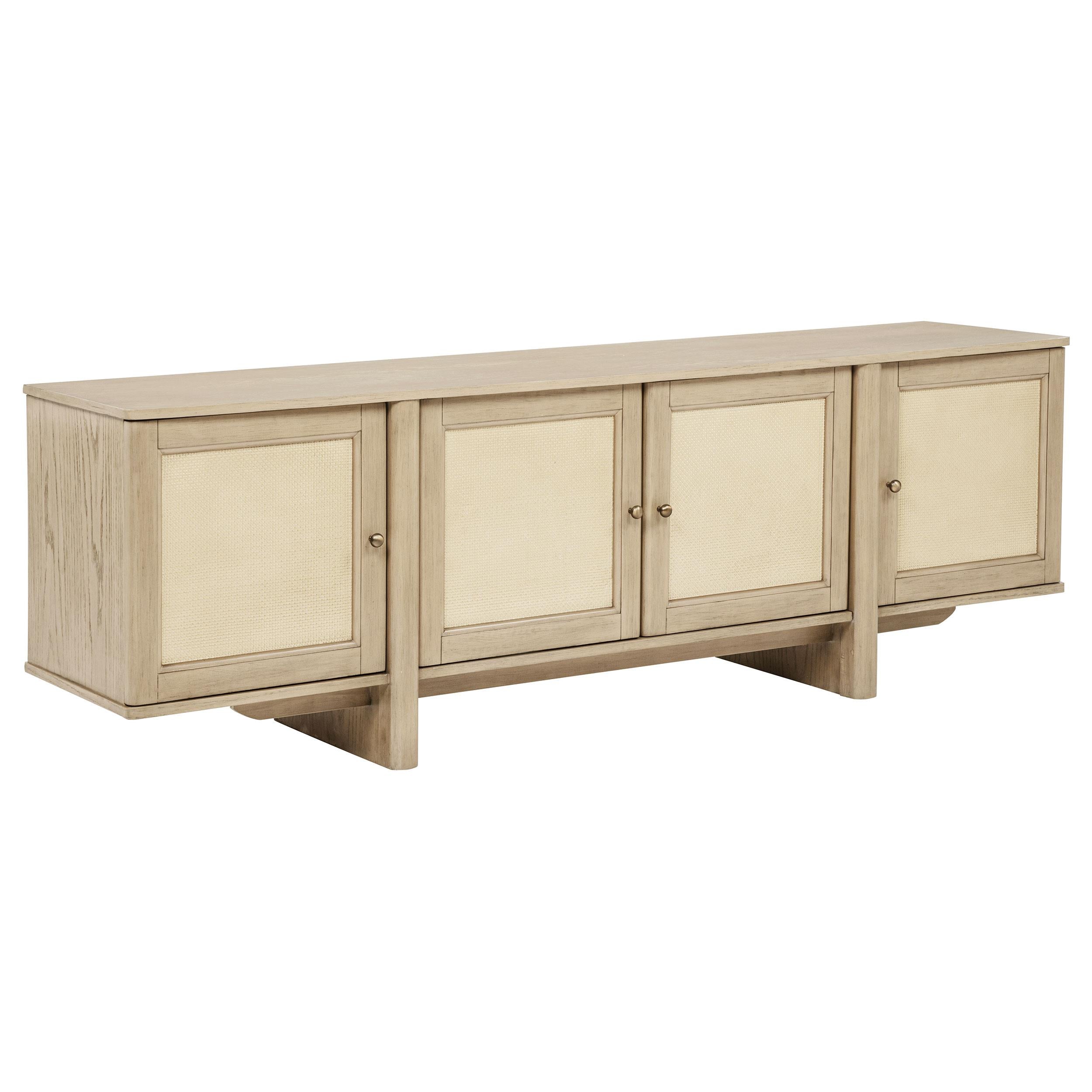 家具 tanico Kailani Beige Oak 79-inch 4-Door Cane TV Stand Media Console