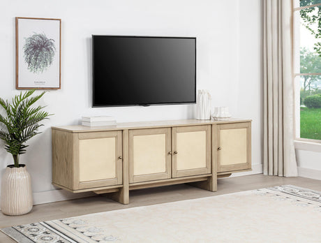 Kailani Beige Oak 79-inch 4-Door Cane TV Stand Media Console from Coaster - Luna Furniture