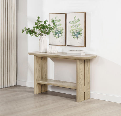 Kailani Beige Oak Coastal Sofa Console Table with Shelf from Coaster - Luna Furniture