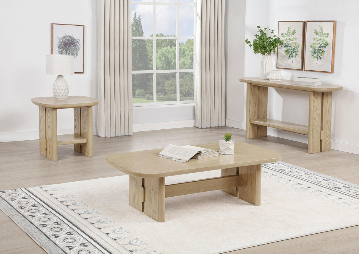 Kailani Beige Oak Coastal Sofa Console Table with Shelf from Coaster - Luna Furniture