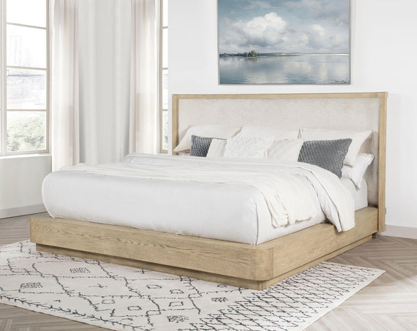 Kailani Beige Oak Wingback Queen Platform Bed