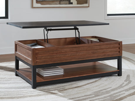 Kallari Warm Brown/Black Lift-Top Coffee Table from Ashley - Luna Furniture