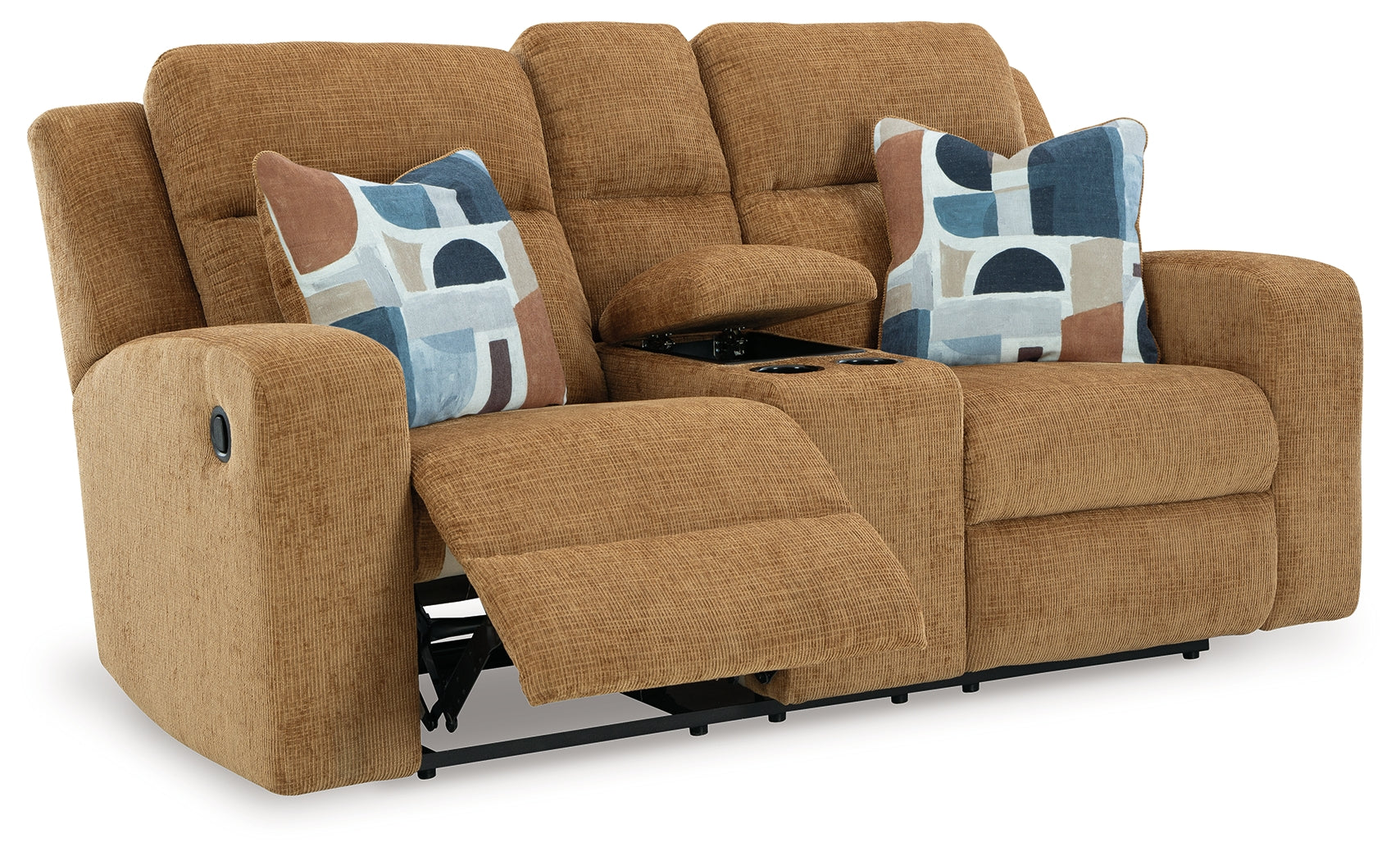 Kanlow Honey Reclining Loveseat with Console – Luna Furniture