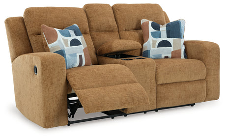 Kanlow Honey Reclining Loveseat with Console from Ashley Furniture - Luna Furniture