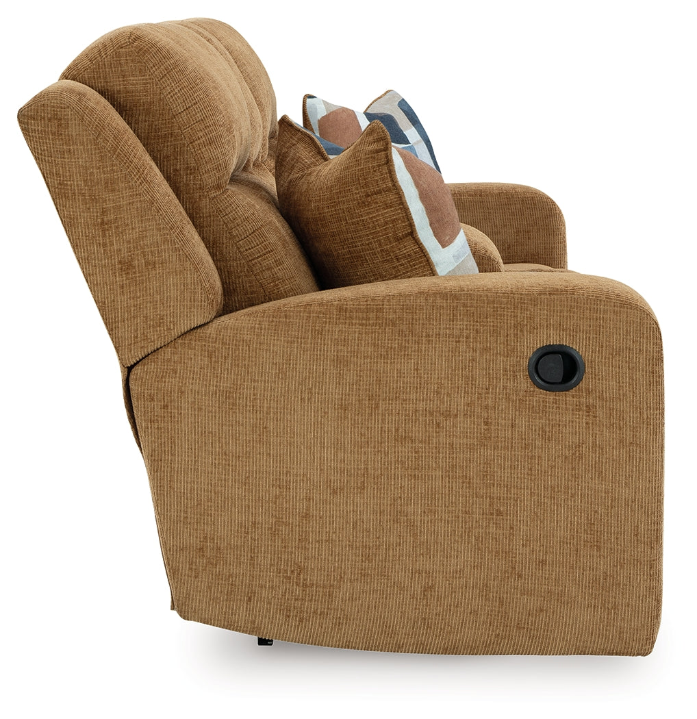 Kanlow Honey Reclining Loveseat with Console from Ashley - Luna Furniture