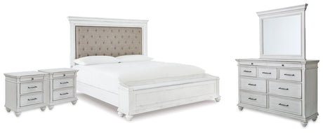 Kanwyn King Panel Bed, Dresser, Mirror and 2 Nightstands from Ashley - Luna Furniture
