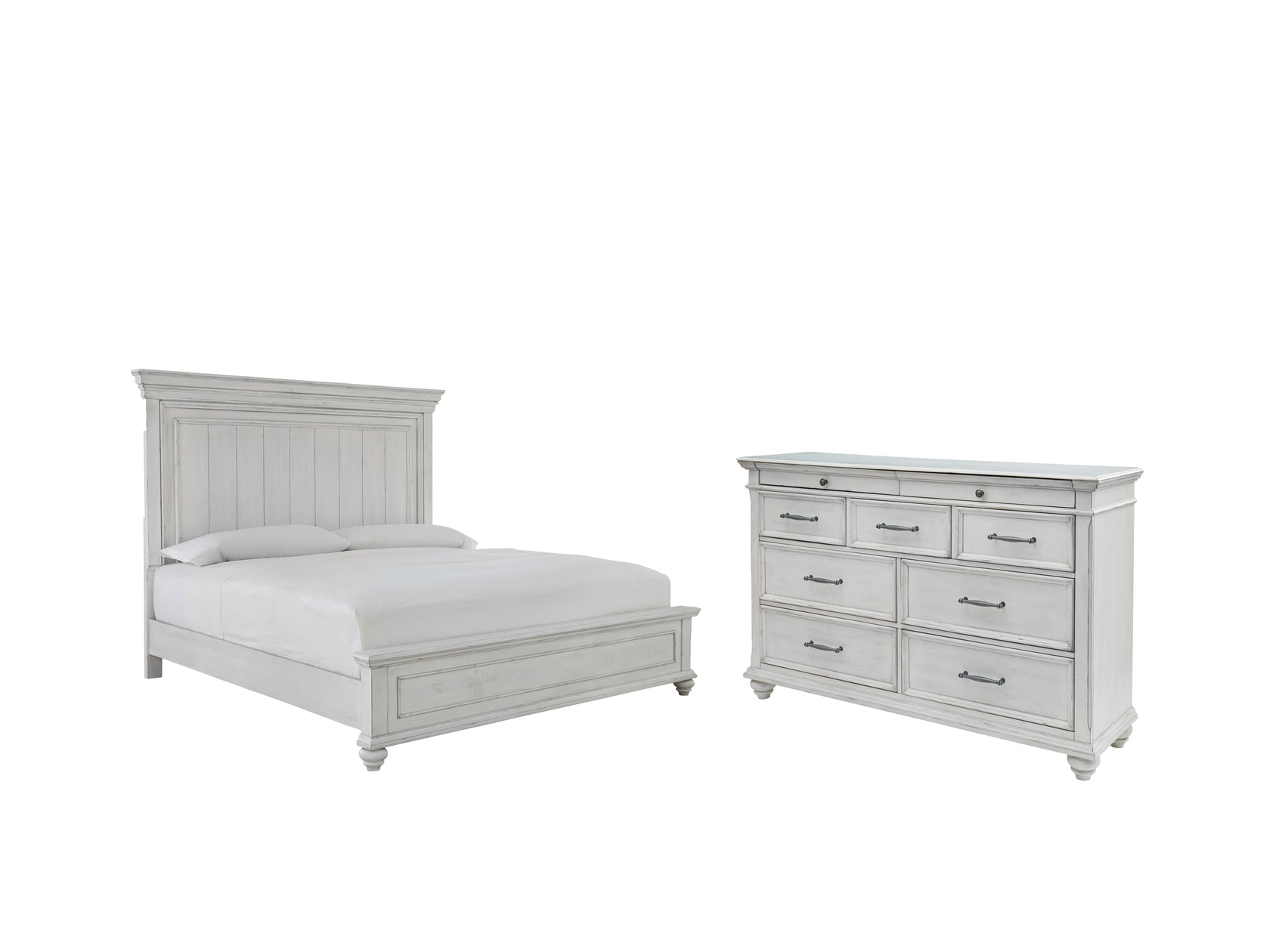 Kanwyn King Panel Bed with Dresser in Whitewash from Ashley - Luna Furniture