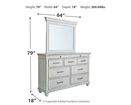 Kanwyn King Panel Bed with Mirrored Dresser and Chest in Whitewash from Ashley - Luna Furniture
