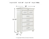Kanwyn King Panel Bed with Mirrored Dresser and Chest in Whitewash from Ashley - Luna Furniture