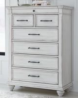 Kanwyn King Panel Bed with Mirrored Dresser and Chest in Whitewash from Ashley - Luna Furniture