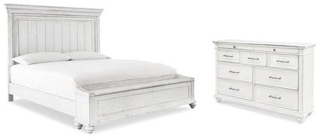 Kanwyn King Panel Bed with Storage with Dresser in Whitewash from Ashley - Luna Furniture