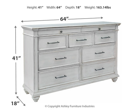 Kanwyn King Panel Bed with Storage with Dresser in Whitewash from Ashley - Luna Furniture
