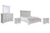 Kanwyn King Panel Bed with Storage with Mirrored Dresser and 2 Nightstands in Whitewash from Ashley - Luna Furniture