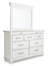 Kanwyn King Panel Bed with Storage with Mirrored Dresser and 2 Nightstands in Whitewash from Ashley - Luna Furniture