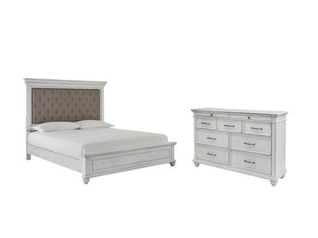 Kanwyn Queen Panel Bed with Dresser in Whitewash from Ashley - Luna Furniture
