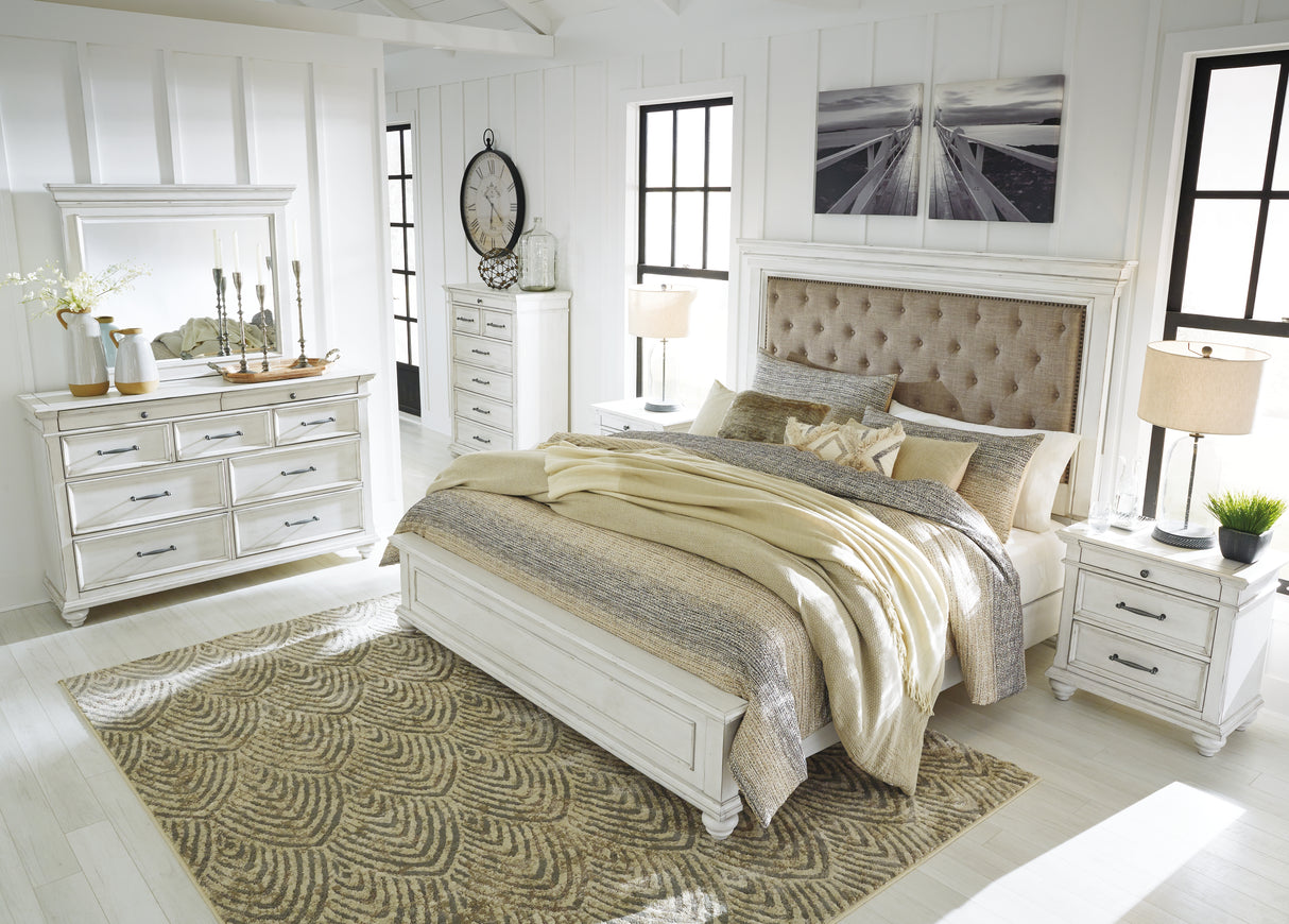 Kanwyn Queen Panel Bed with Dresser in Whitewash from Ashley - Luna Furniture