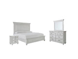 Kanwyn Queen Panel Bed with Mirrored Dresser and 2 Nightstands in Whitewash from Ashley - Luna Furniture