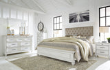 Kanwyn Queen Panel Bed with Mirrored Dresser and 2 Nightstands in Whitewash from Ashley - Luna Furniture