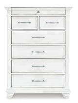 Kanwyn Queen Panel Bed with Mirrored Dresser and Chest in Whitewash from Ashley - Luna Furniture