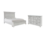 Kanwyn Queen Panel Bed with Storage with Dresser in Whitewash from Ashley - Luna Furniture