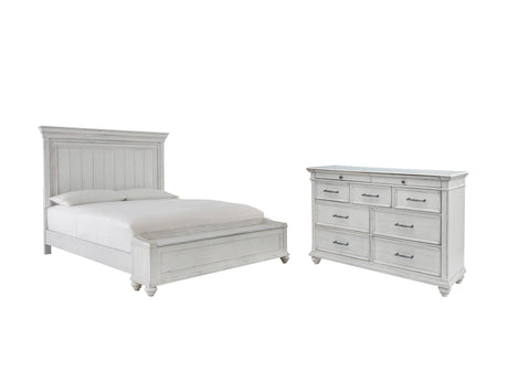 Kanwyn Queen Panel Bed with Storage with Dresser in Whitewash from Ashley - Luna Furniture
