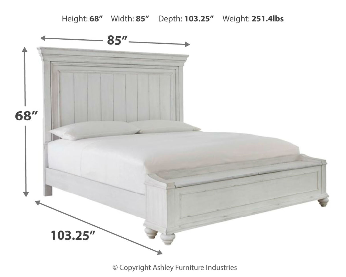 Kanwyn Queen Panel Bed with Storage with Dresser in Whitewash from Ashley - Luna Furniture