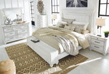 Kanwyn Queen Panel Bed with Storage with Mirrored Dresser, Chest and 2 Nightstands in Whitewash from Ashley - Luna Furniture