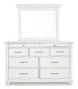 Kanwyn Queen Panel Bed with Storage with Mirrored Dresser and 2 Nightstands in Whitewash from Ashley - Luna Furniture