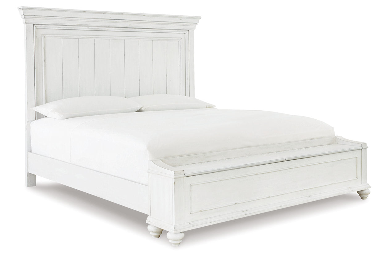 Kanwyn Whitewash California King Panel Bed with Storage Bench from Ashley - Luna Furniture