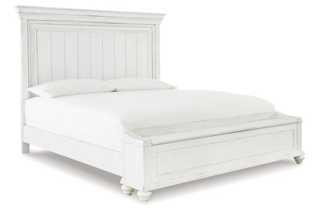 Kanwyn Whitewash California King Panel Bed with Storage Bench from Ashley - Luna Furniture