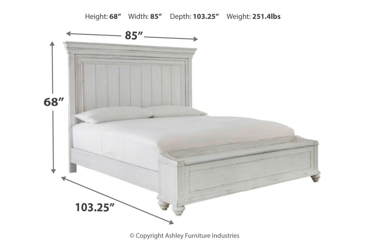 Kanwyn Whitewash California King Panel Bed with Storage Bench from Ashley - Luna Furniture
