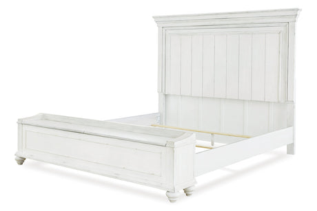 Kanwyn Whitewash California King Panel Bed with Storage Bench from Ashley - Luna Furniture