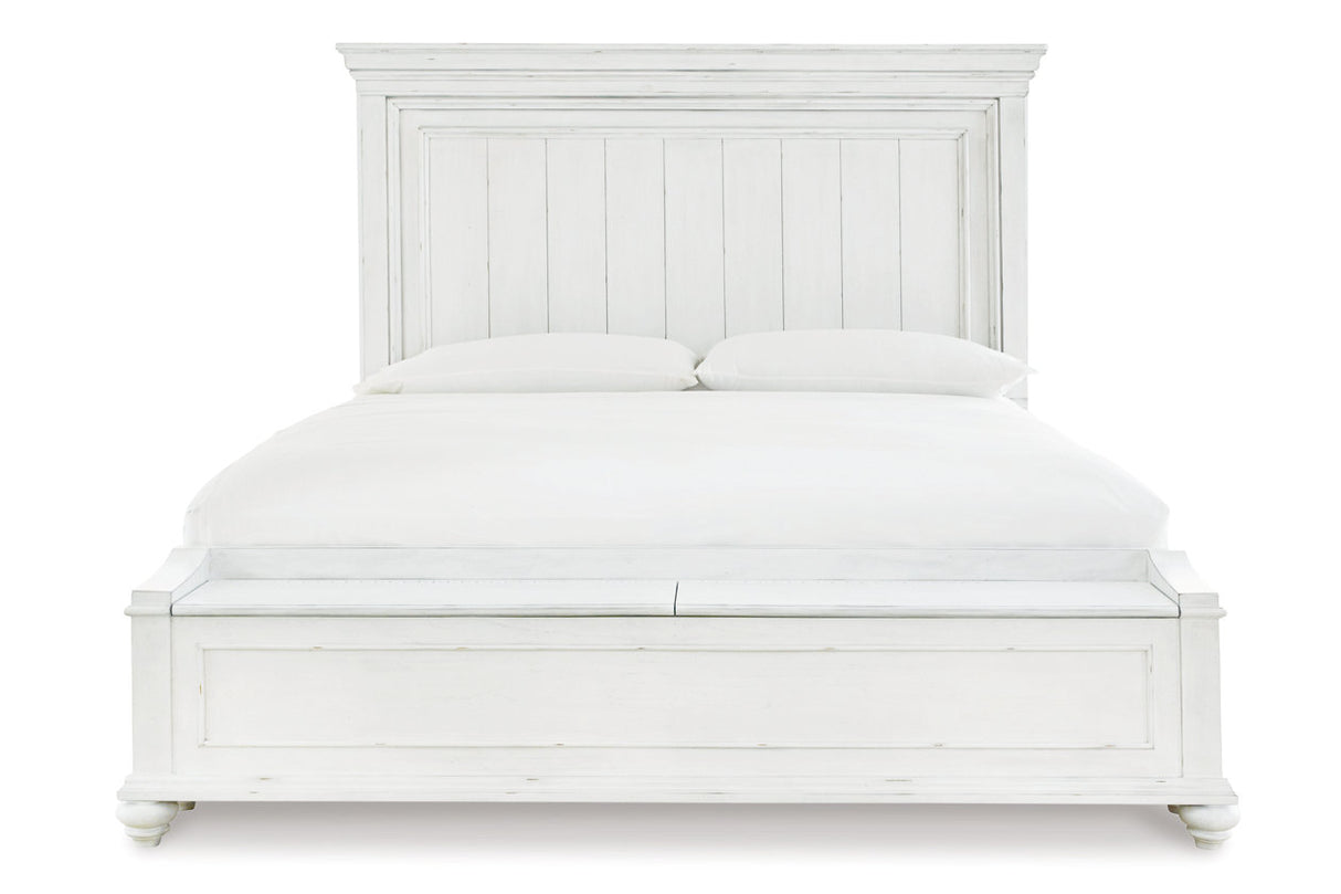 Kanwyn Whitewash California King Panel Bed with Storage Bench from Ashley - Luna Furniture