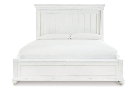 Kanwyn Whitewash California King Panel Bed with Storage Bench from Ashley - Luna Furniture