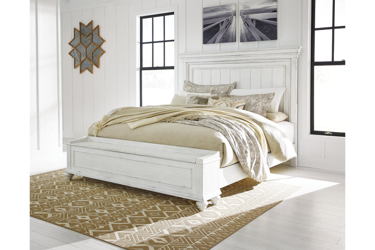 Kanwyn Whitewash California King Panel Bed with Storage Bench from Ashley - Luna Furniture