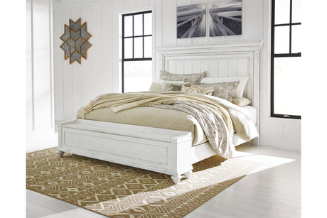 Kanwyn Whitewash California King Panel Bed with Storage Bench from Ashley - Luna Furniture