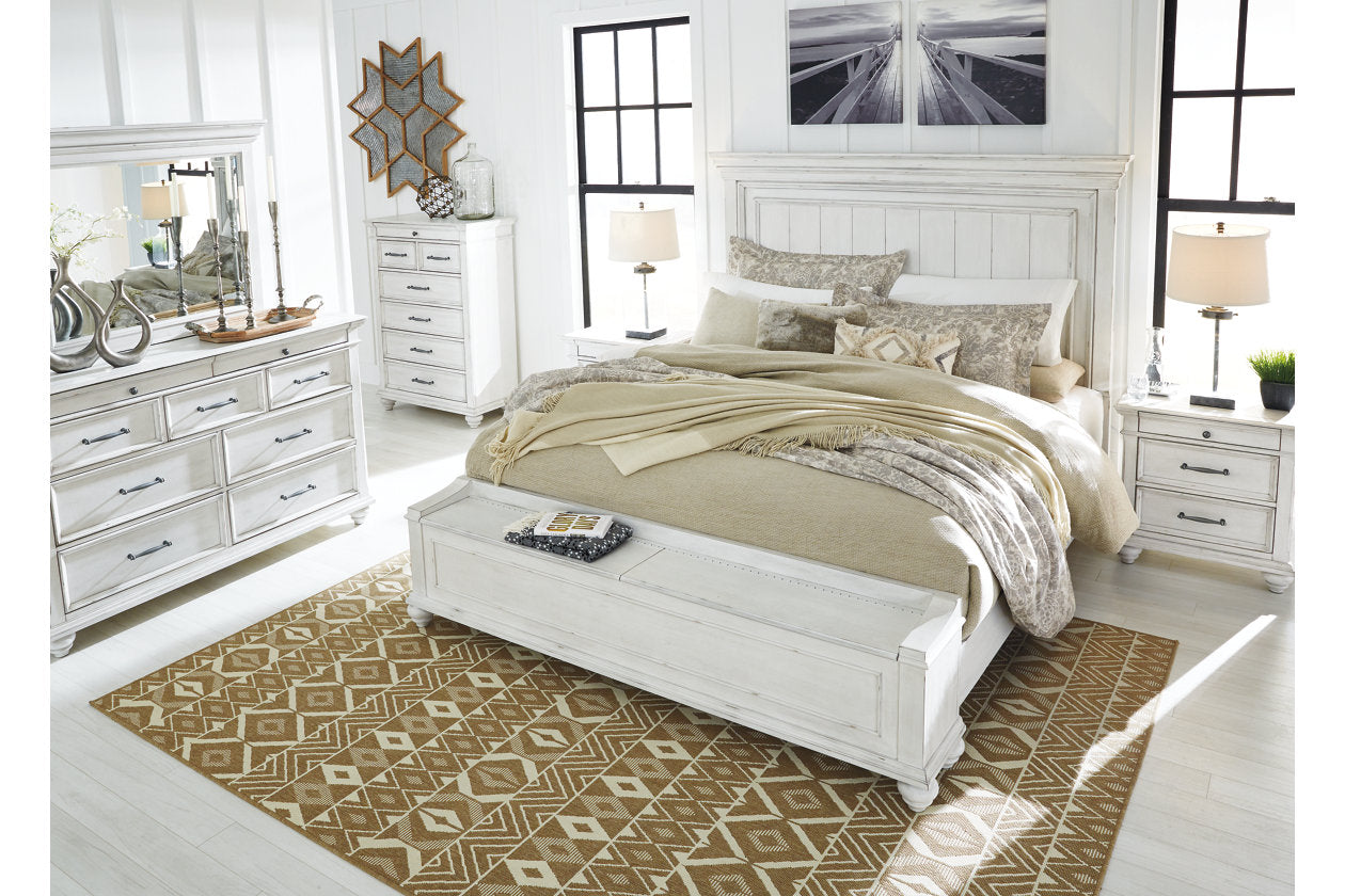 Ashley Kanwyn Whitewash California King Panel Bed with Storage